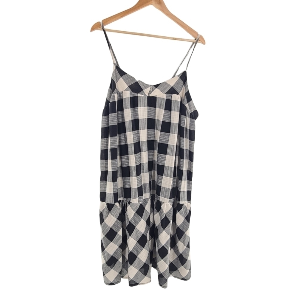 TRUE CRAFT Black and White Plaid Dress Spaghetti Adjustable Straps Mid Length 2x